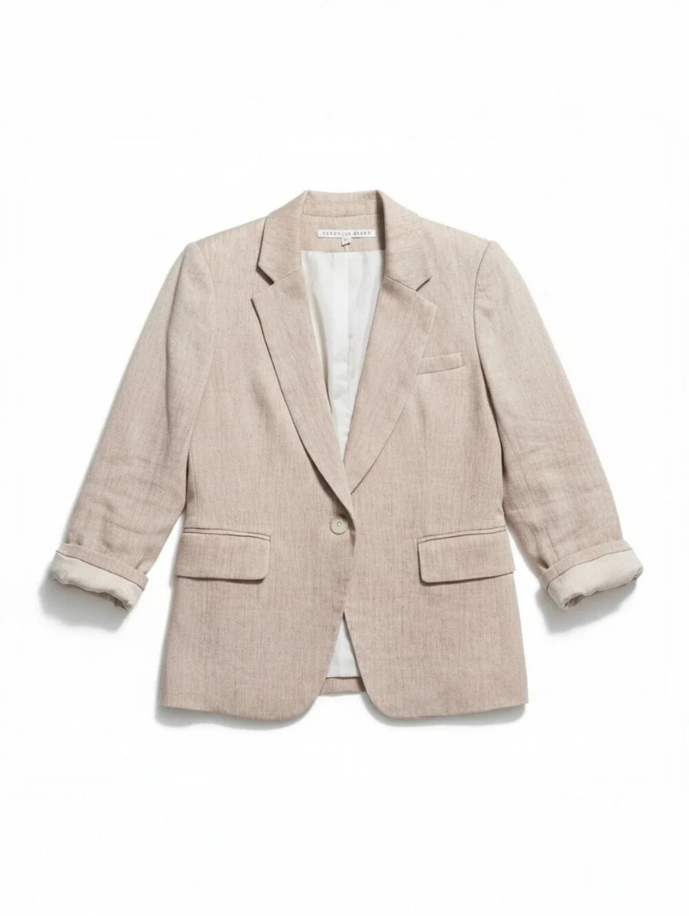 Veronica Beard Beige Linen Blend Tailored Blazer Jacket Size 6 Made in USA